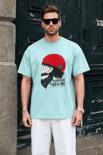 Madmext Men Designed Almond Green T-shirt 5361