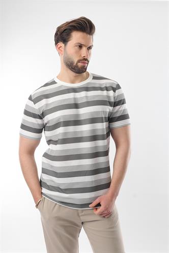 Haki Bisiklet Yaka Çizgili Erkek T-shirt E7118