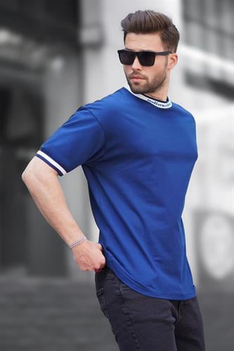 Lacivert Bisiklet Yaka ŞeritliTişört 7022