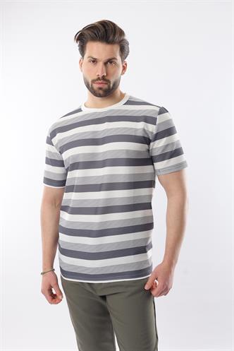 Füme Bisiklet Yaka Çizgili Erkek T-shirt E7118