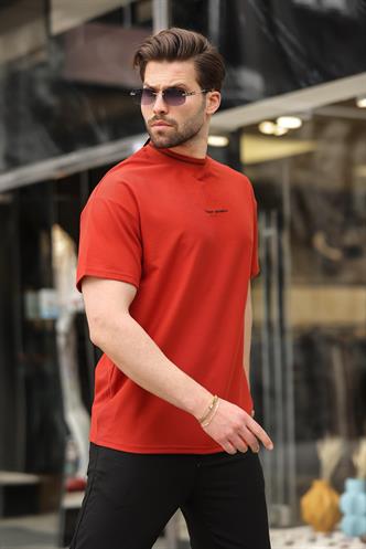 Kiremit Nakış Detaylı Basic Erkek T-shirt E7106