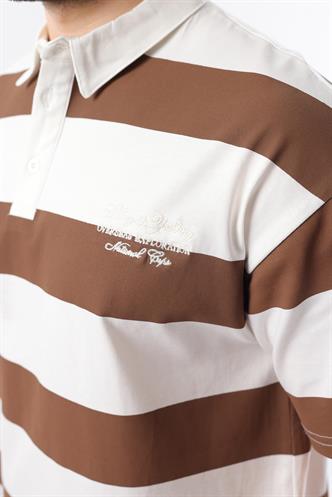 Kahverengi Oversize Renk Bloklu Polo Yaka Tişört E7120