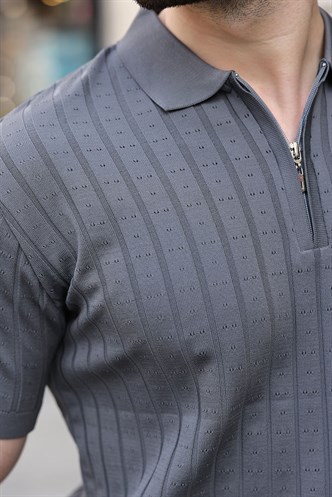 Antrasit Polo Yaka Slim Fit Triko Erkek Tişört E7465