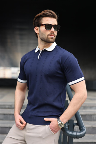 Lacivert Polo Yaka Triko Erkek Tişört E7470