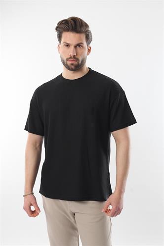 Siyah Bisiklet Yaka Erkek T-shirt E7127