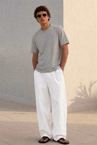 Erkek Boyalı Gri Oversize Fit Basic Tişört 6066