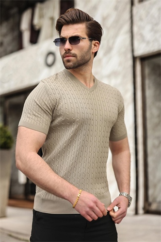 Vizon V Yaka Kısa Kollu Triko Erkek Tişört E7467