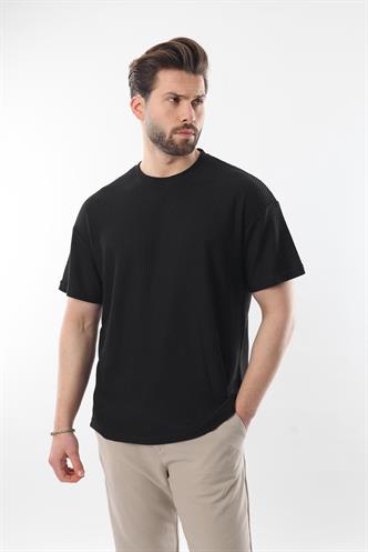 Siyah Bisiklet Yaka Erkek T-shirt E7127