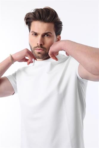 Beyaz Bisiklet Yaka Basic Kısa Kollu Tişört 7042