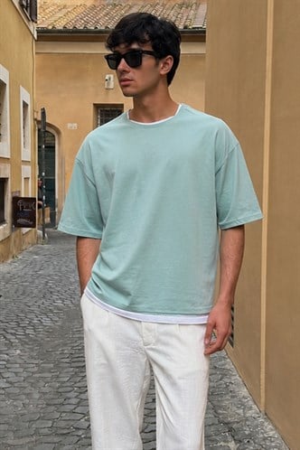 Madmext Oversize Yeşil Erkek Tişört 4978