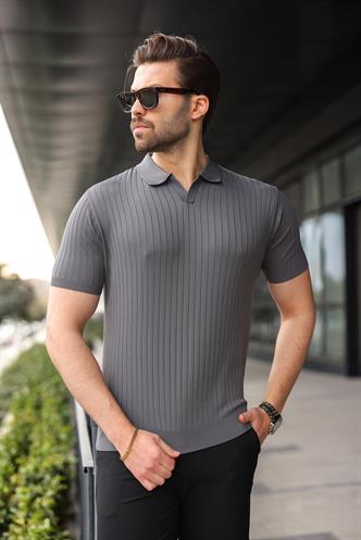 Antrasit Polo Yaka Triko Erkek Tişört E7461