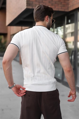 Beyaz Bisiklet Yaka Regular Fit Triko Erkek Tişört E7487