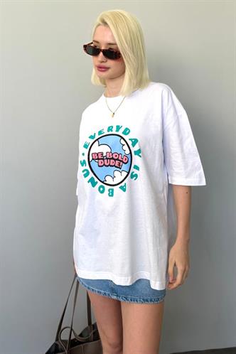 Women Printed Oversize White T-Shirt