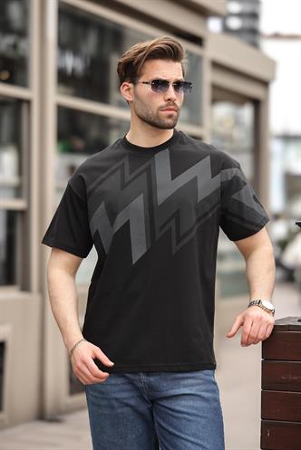 Siyah Baskılı %100 Pamuk Erkek T-shirt E7111