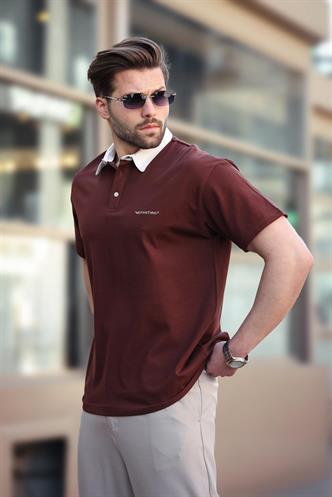 Madmext Acı Kahve Düğmeli Polo Yaka Erkek T-shirt E7119