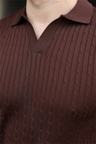 Kahverengi Slim Fit Polo Yaka Triko Erkek Tişört E7472