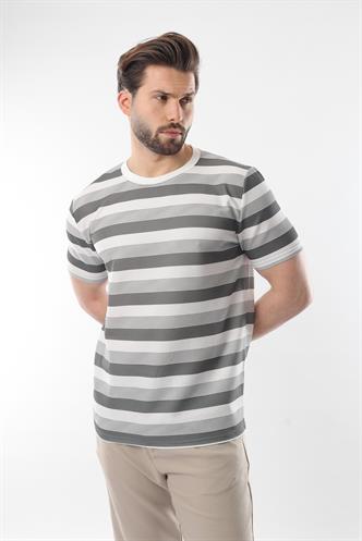 Haki Bisiklet Yaka Çizgili Erkek T-shirt E7118