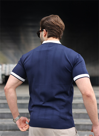 Lacivert Polo Yaka Triko Erkek Tişört E7470