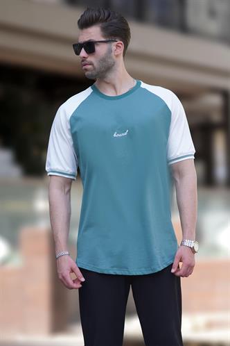 Yeşil Bisiklet Yaka Nakış Deyatlı Kısa Kollu Erkek Tişört 7013