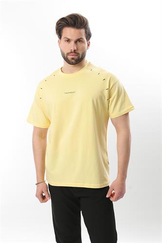 Sarı Baskılı Nakış Detaylı Erkek T-shirt E7108