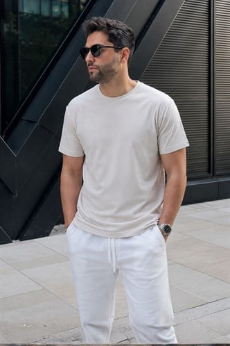 Madmext Men Stone Gray T-shirt 4951
