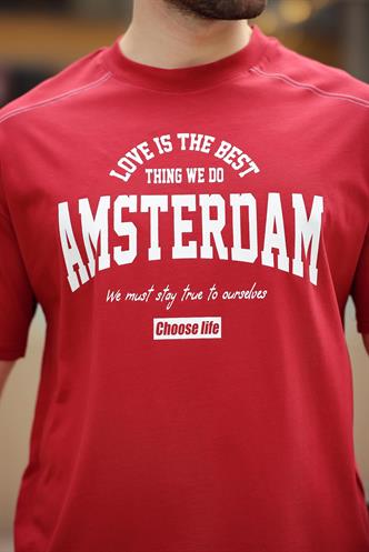 Madmext Bordo Baskılı Erkek Tişört E7124