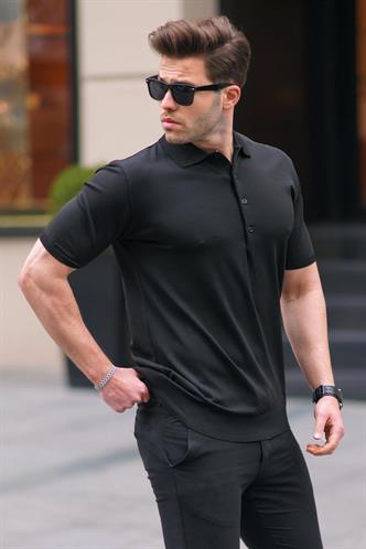 Siyah Erkek Polo Yaka Düz Tişört 6878