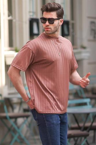 Gül Kurusu Erkek Çizgili Oversize Tişört 6198