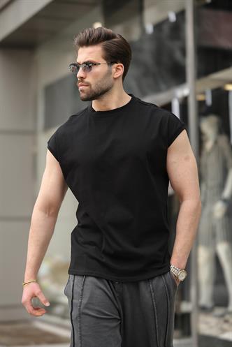 Siyah Yarım Kol Erkek Basic Tişört E7136