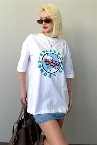 Women Printed Oversize White T-Shirt