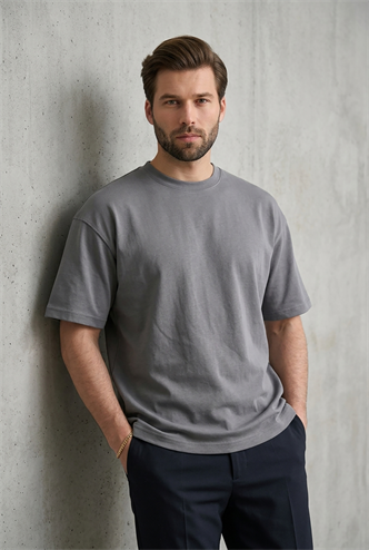 Erkek Füme Oversize Fit Basic Tişört 6066