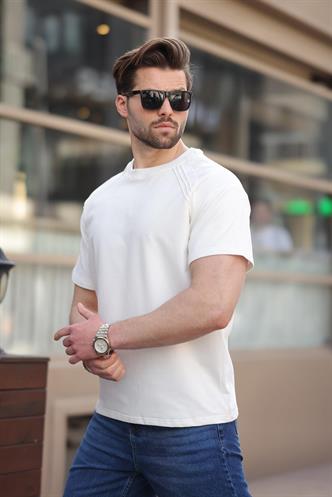 Ekru Bisiklet Yaka Basic Erkek T-shirt E7138