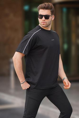 Siyah Oversize Bisiklet Yaka Tişört 7009