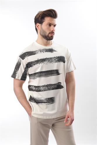 Ekru Baskılı Regular Fit Erkek T-shirt E7107