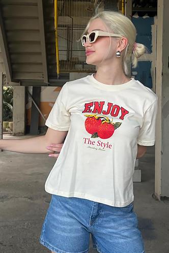 Beyaz Bisiklet Yaka Pamuklu Kısa Kollu Kadın T-Shirt MG2150