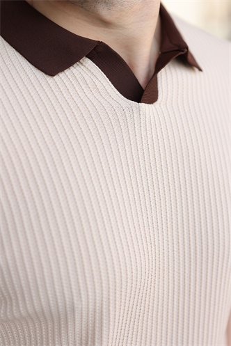 Taş Rengi Polo Yaka Triko Erkek Tişört E7464