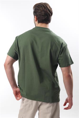 Haki Bisiklet Yaka Baskılı Erkek T-shirt E7110