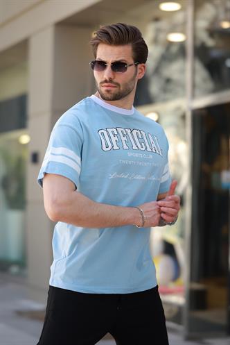 Mavi Baskılı Oversize Erkek Tişört