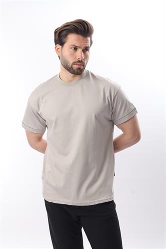 Boyalı Gri Bisiklet Yaka Çoban Dikişli Overfit Erkek T-shirt E7103