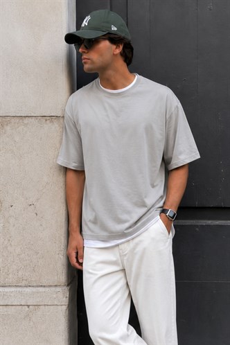 Madmext Gray Oversize T-shirt for Men 4978