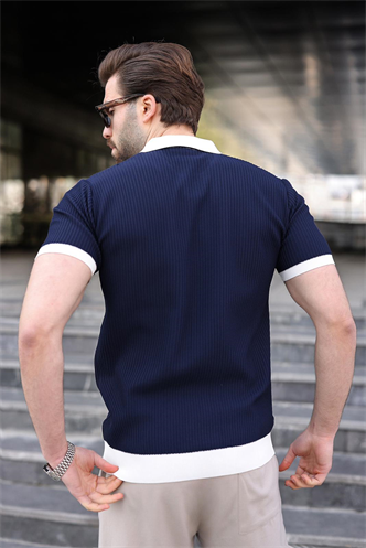 Lacivert Polo Yaka Triko Erkek Tişört E7464