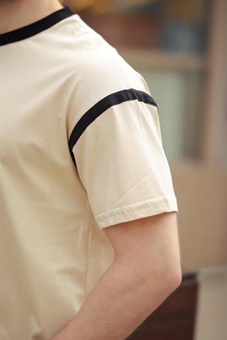 Madmext Bej Bisiklet Yaka Regular Fit Erkek T-shirt E7126