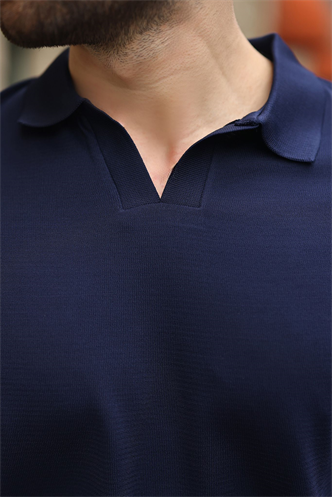 Lacivert Polo Yaka Triko Kısa Kollu Erkek Tişört E7463