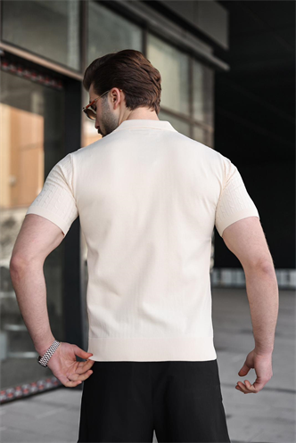 Taş Rengi Slim Fit Polo Yaka Triko Erkek Tişört E7472