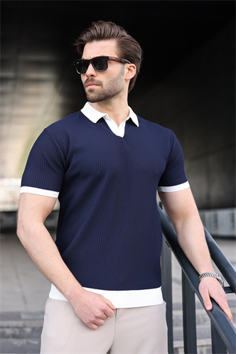 Lacivert Polo Yaka Triko Erkek Tişört E7464