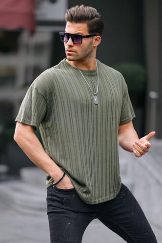 Haki Oversize Bisiklet Yaka Erkek Tişört 6179