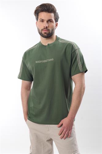 Haki Bisiklet Yaka Baskılı Erkek T-shirt E7110