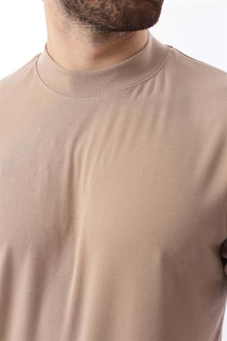 Bej Bisiklet Yaka Basic Erkek T-shirt E7113