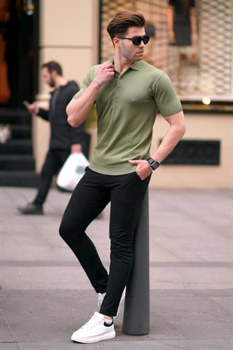 Açık Haki Erkek Polo Yaka Düz Tişört 6878