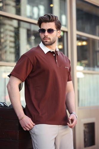 Madmext Acı Kahve Düğmeli Polo Yaka Erkek T-shirt E7119